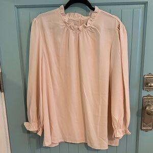 Ruffled Collar Long-Sleeve Blouse in Light Blush
